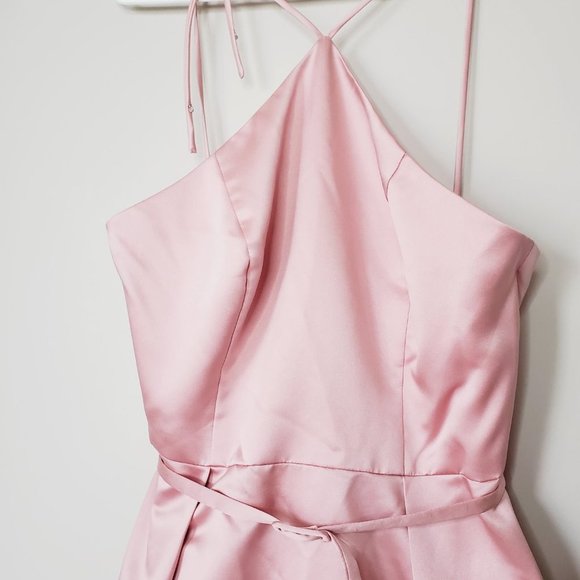 GATHER & GOWN Pink Satin Bridesmaid Formal A-Line Dress - Picture 5 of 15